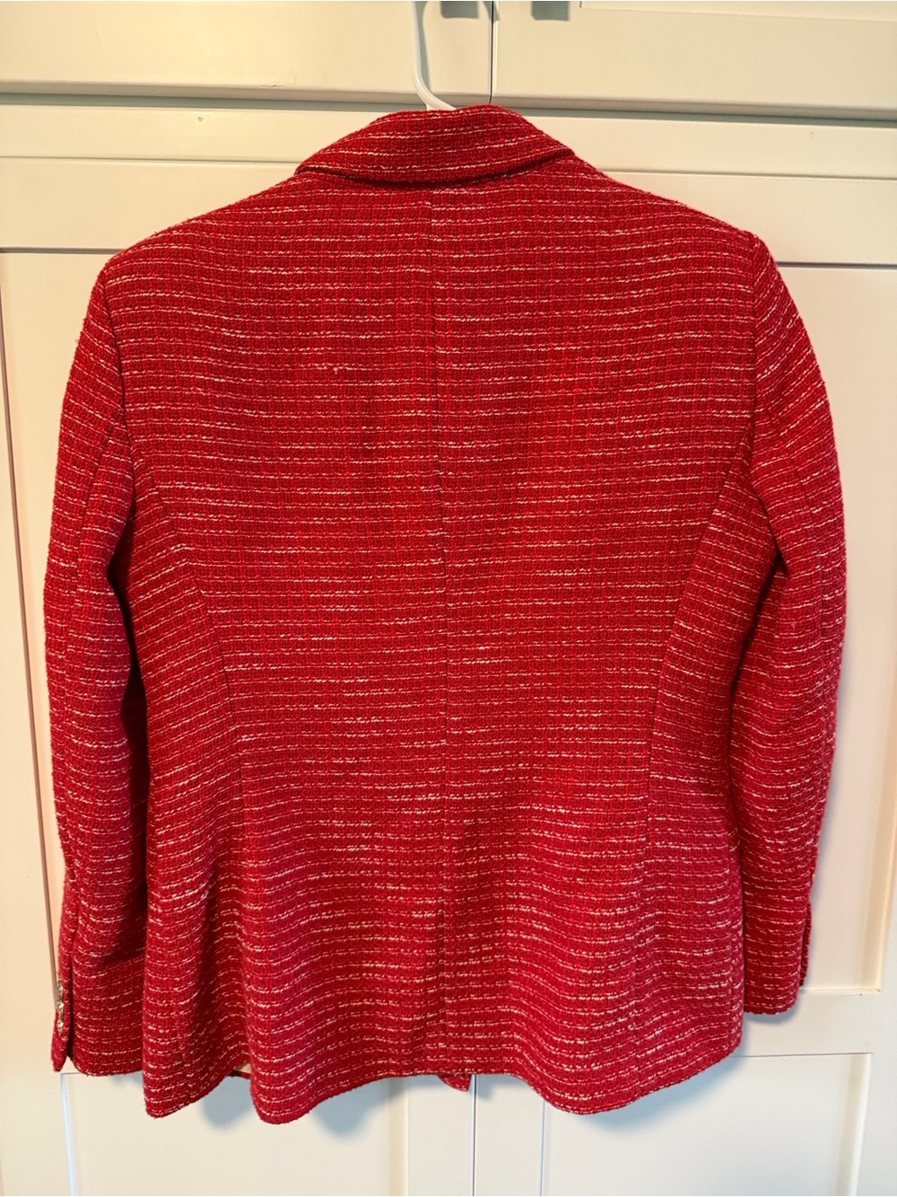 Zara Red Tweed Double-Breasted Blazer with Gold Buttons - Picture 9 of 16
